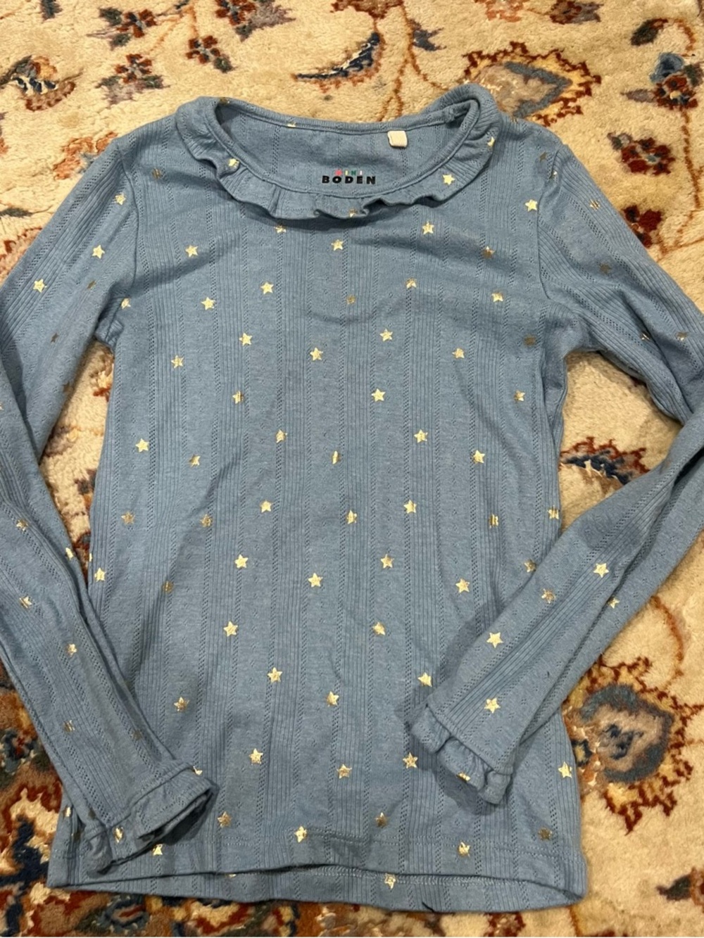 Mini Boden Light Blue Sweater with Gold Star Detail